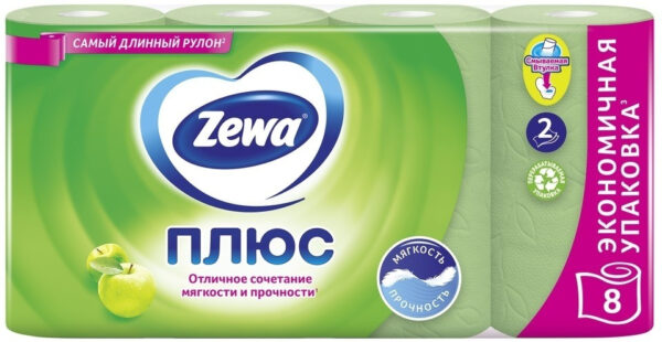 БУМАГА  туалетная   ZEWA  2х- сл 8 рулонов  Яблоко
