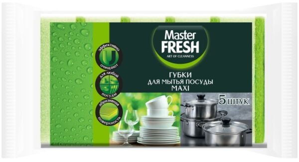 МАСТЕР ФРЕШ  Губки для мытья посуды MAXI 5 шт